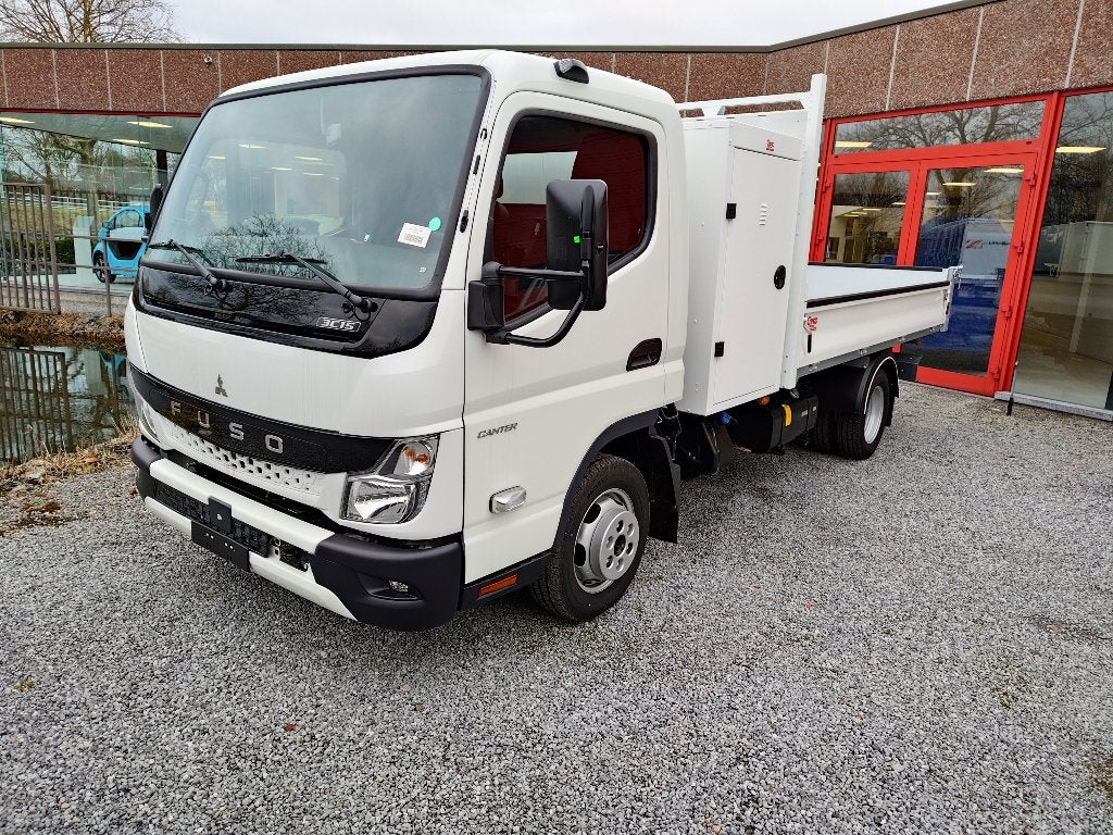 Fuso Canter 3C15 Dumper met koffer, Auto's, 4 cilinders, Wit, Grijs, Overige carrosserie
