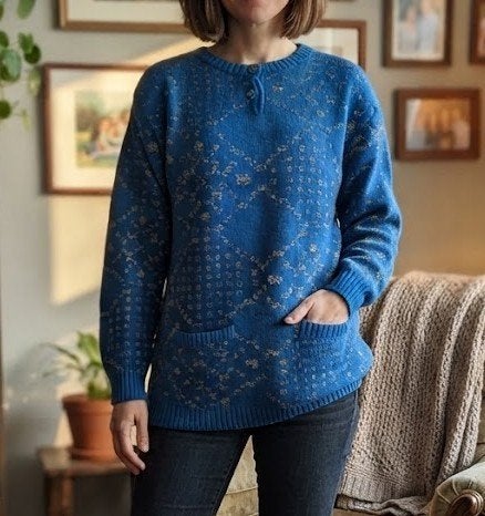 vintage blauwe trui, Maat 38/40 (M), Zo goed als nieuw, Vintage ., Verzenden