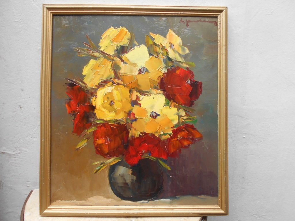 LEO JORDAENS  vaas met bloemen  1975, Antiek en Kunst, Ophalen of Verzenden, Gesigneerd, Bloemen