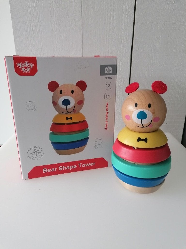 Tour d'empilage en bois Tooky Toy Ours - complet, Enfants & Bébés, Enlèvement ou Envoi, Utilisé, Autres types