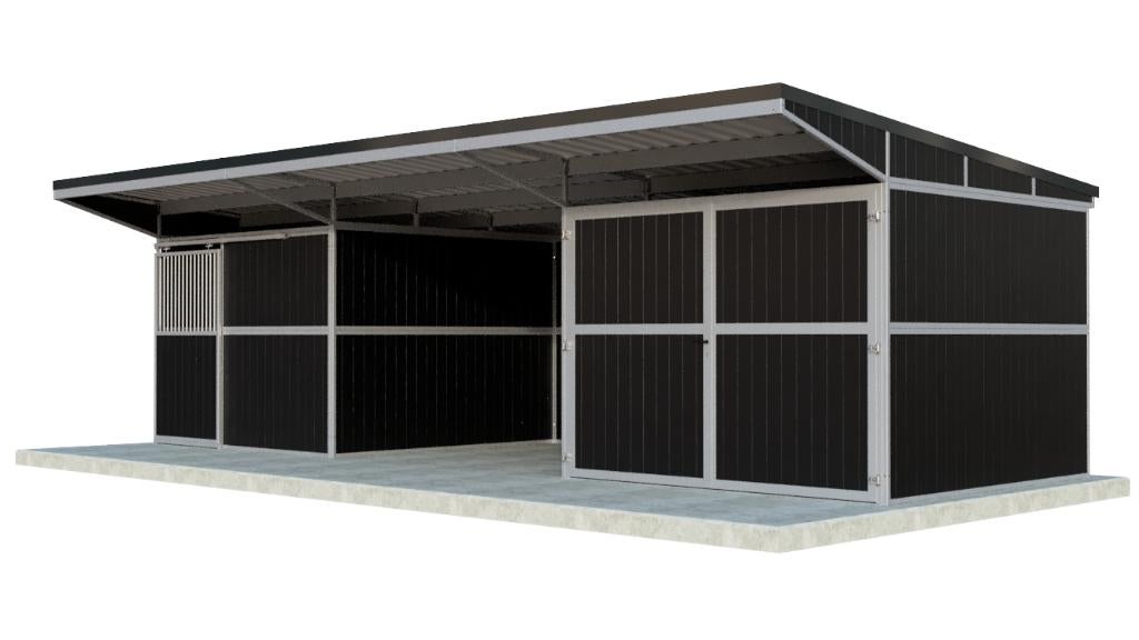 Buitenstal met 1 paardenbox, afgesloten en open opslag, Dieren en Toebehoren, Weidegang