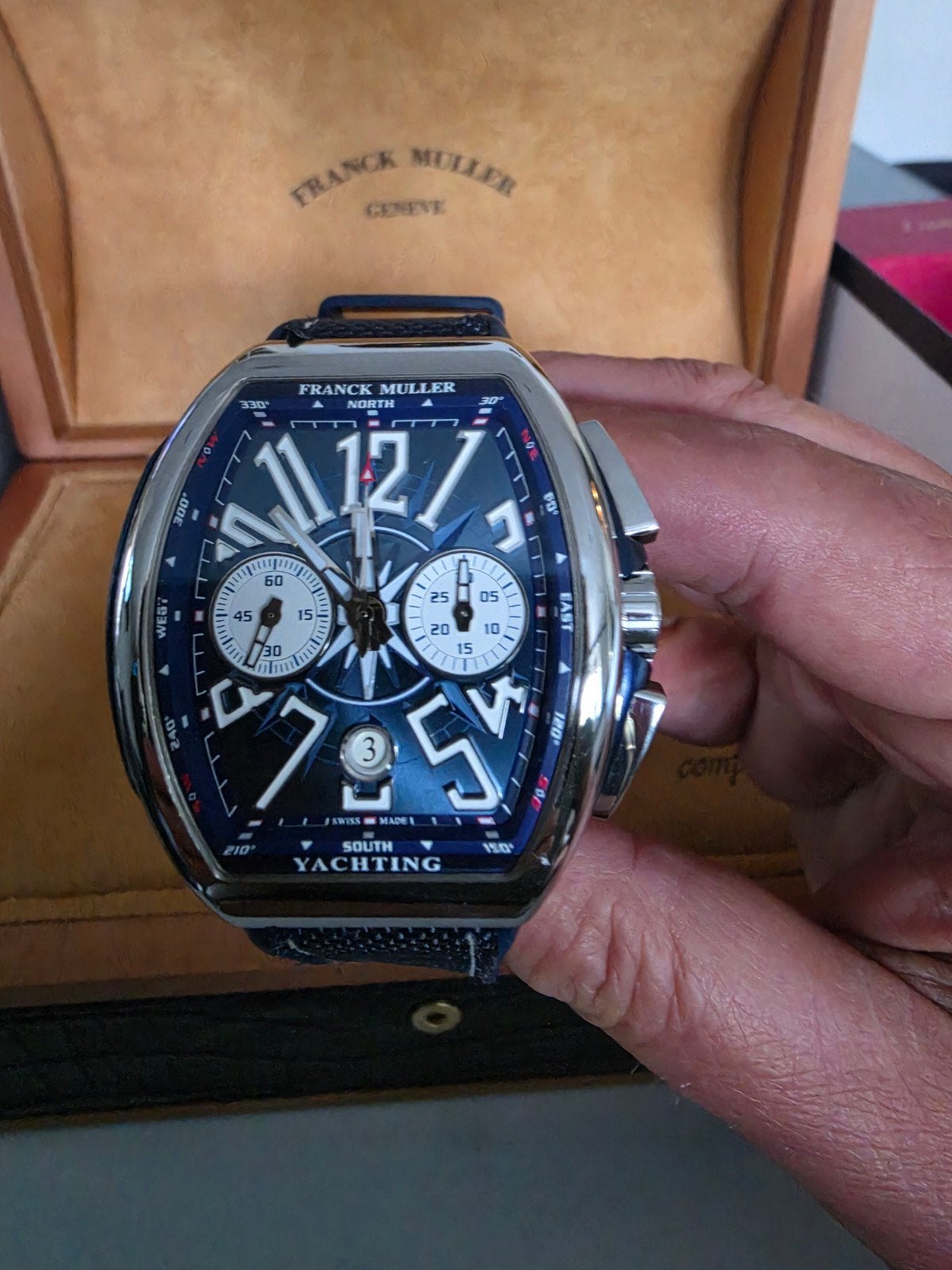 Franck Muller Vanguard Yachting Chronoraph fullset, Handtassen en Accessoires, Overige merken, Staal, Polshorloge, Overige materialen