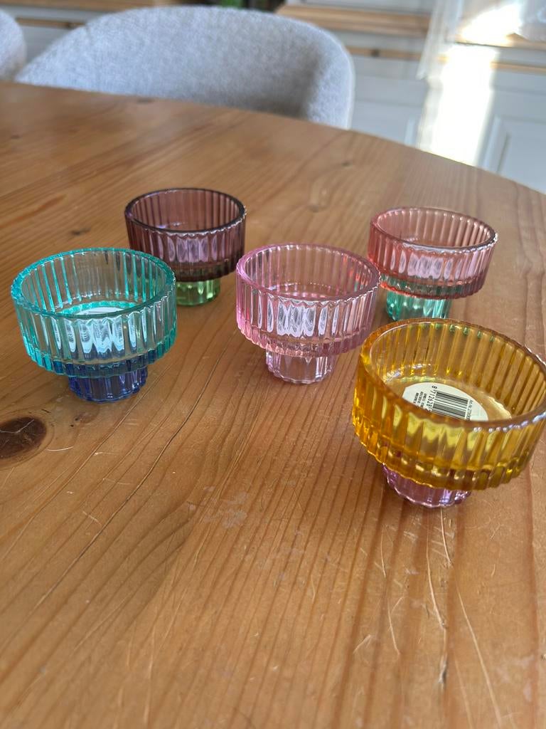 5 petits bougeoirs colores, Ophalen of Verzenden, Zo goed als nieuw, Kaars