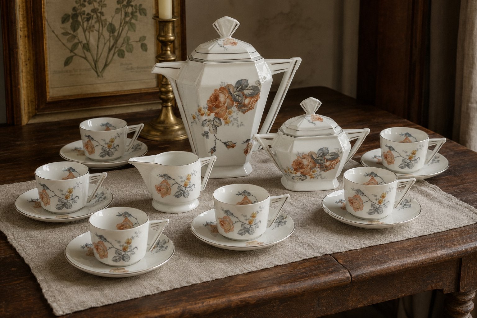 Vintage art-deco koffieservies Eichwald – 15-delig, Ophalen