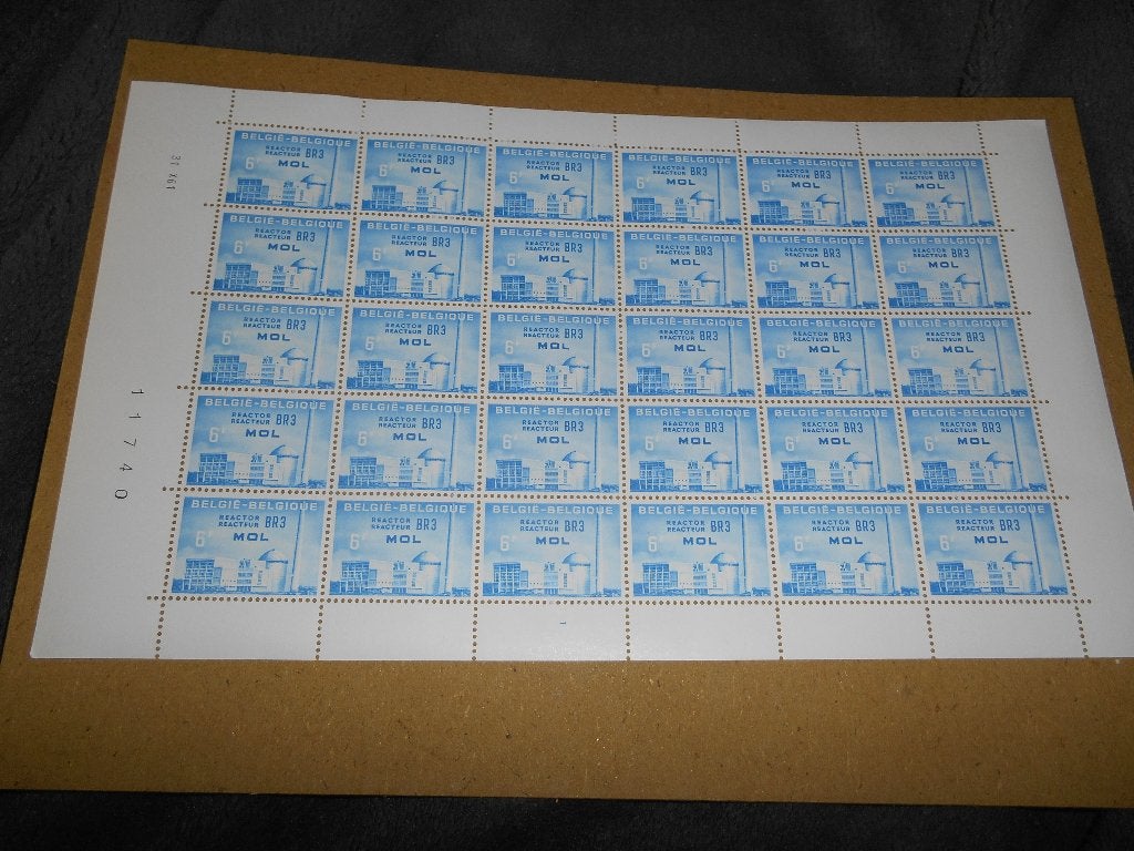 Planche 30 timbres Belge 6Fr MOL coopération Euratom, Enlèvement ou Envoi