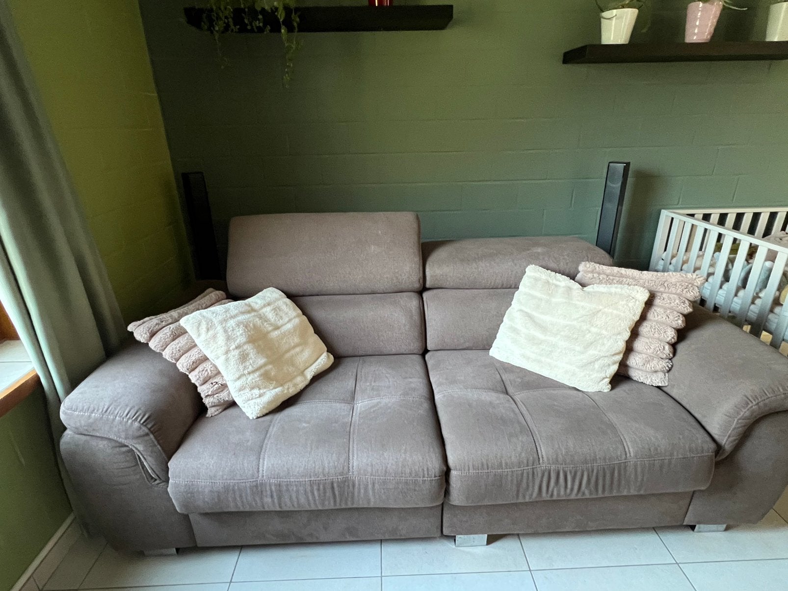 Salon (3 banken) te koop mét 1 elektrische relax, Ophalen, Gebruikt, Stof