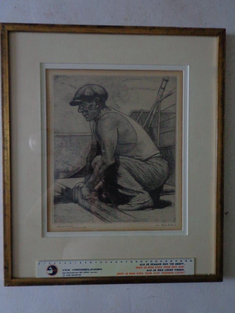 typische ets van Jaak Gorus "Zeeman" eerste staat, Antiek en Kunst, Kunst | Etsen en Gravures, Ophalen, Portret, Gesigneerd, 1950 - 1999