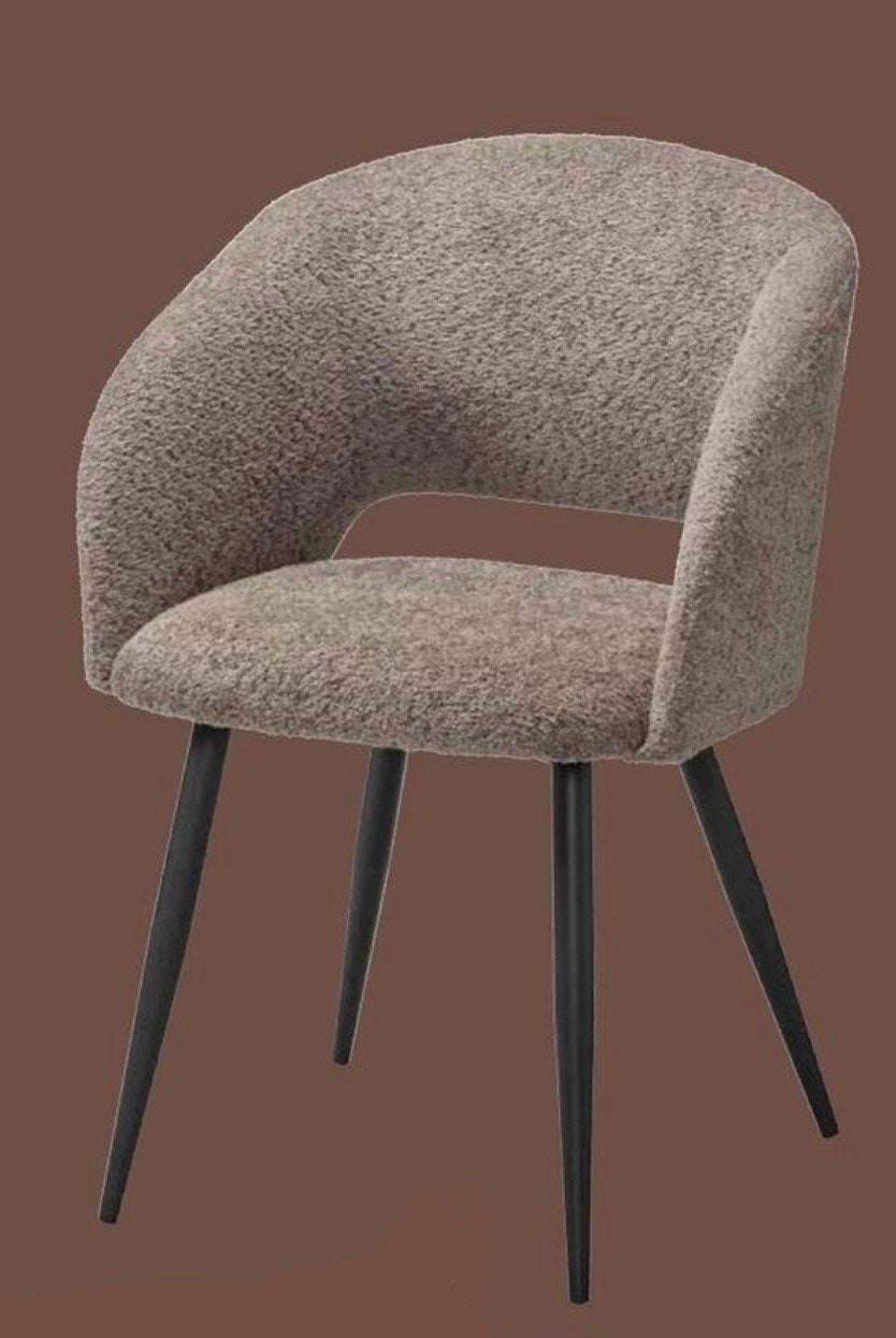 6 bouclé taupe eetkamerstoelen, Ophalen, Zo goed als nieuw, Zwart
