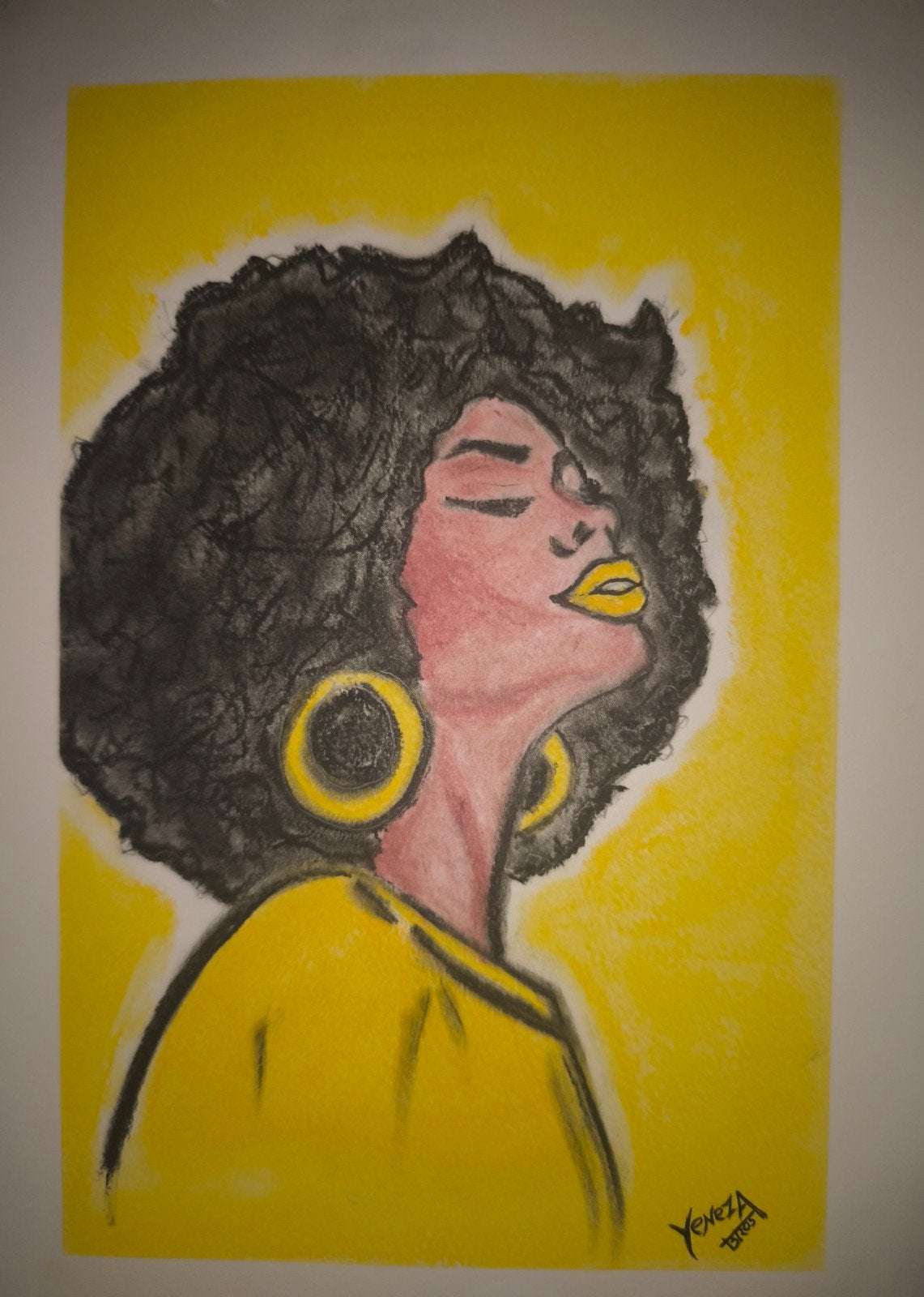 Queen Chocolate Sunshine 💛, Antiek en Kunst, Kunst | Schilderijen | Modern, Pastel, Papier/karton, Ophalen of Verzenden, Stripfiguren/cartoons