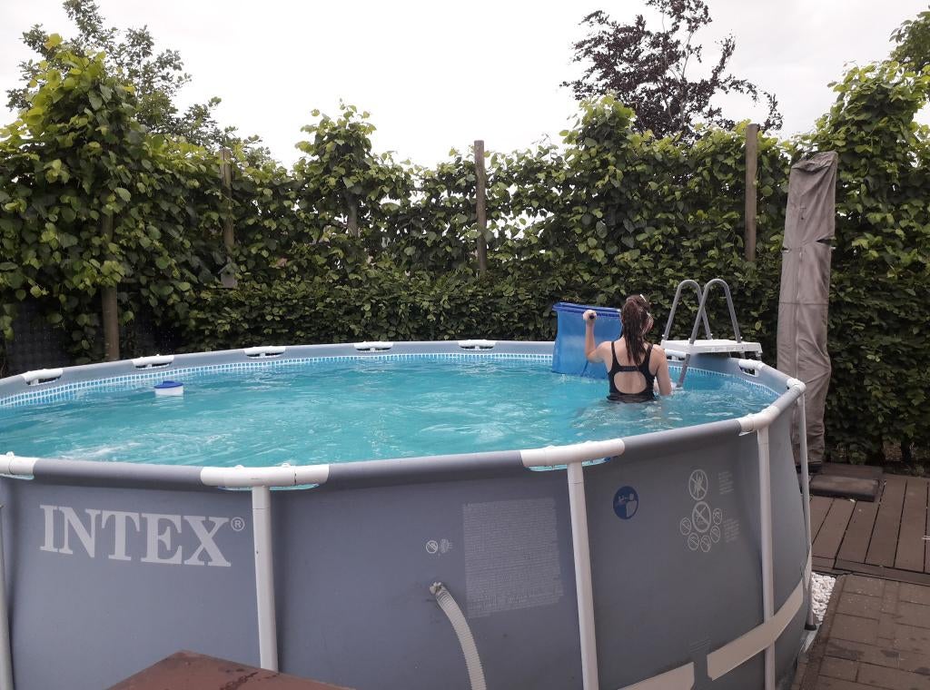 groot opbouwzwembad met warmtepomp, Tuin en Terras, Gebruikt, Rond, 300 cm of meer, Ophalen