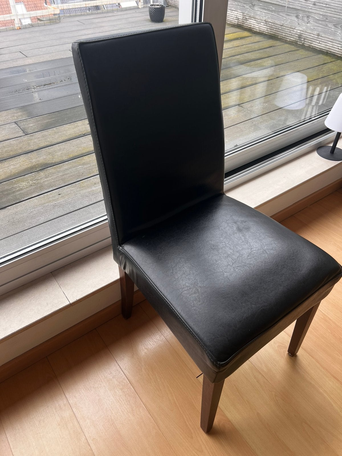 6 zwarte stoelen (leer), Huis en Inrichting, Stoelen, Ophalen, Gebruikt, Zwart, Vijf, Zes of meer stoelen