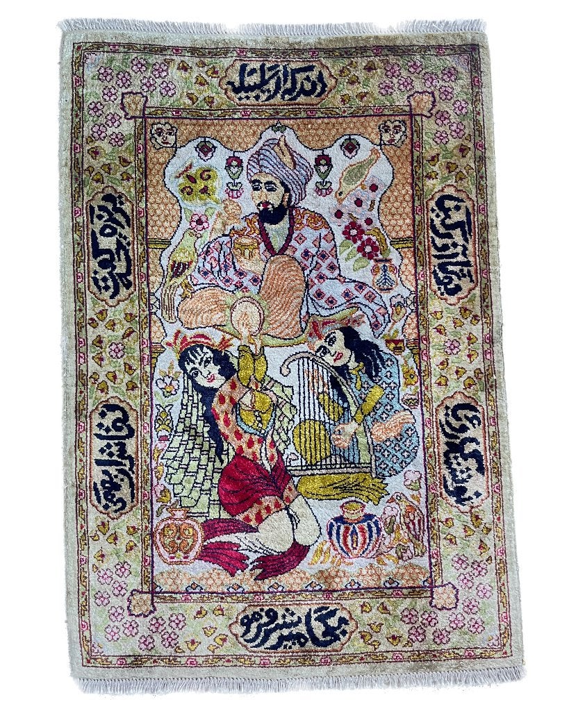 Echt oud Turks zijden tapijt uit Istanbul: 49 x 72 cm, Antiek en Kunst, Verzenden