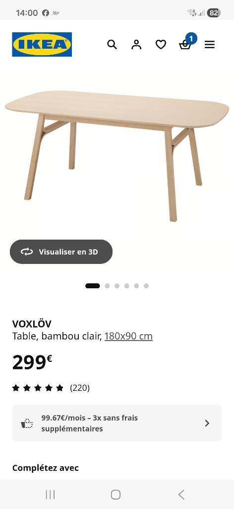 Table Ikea Voxlov, bambou clair, 180x90cm, Enlèvement