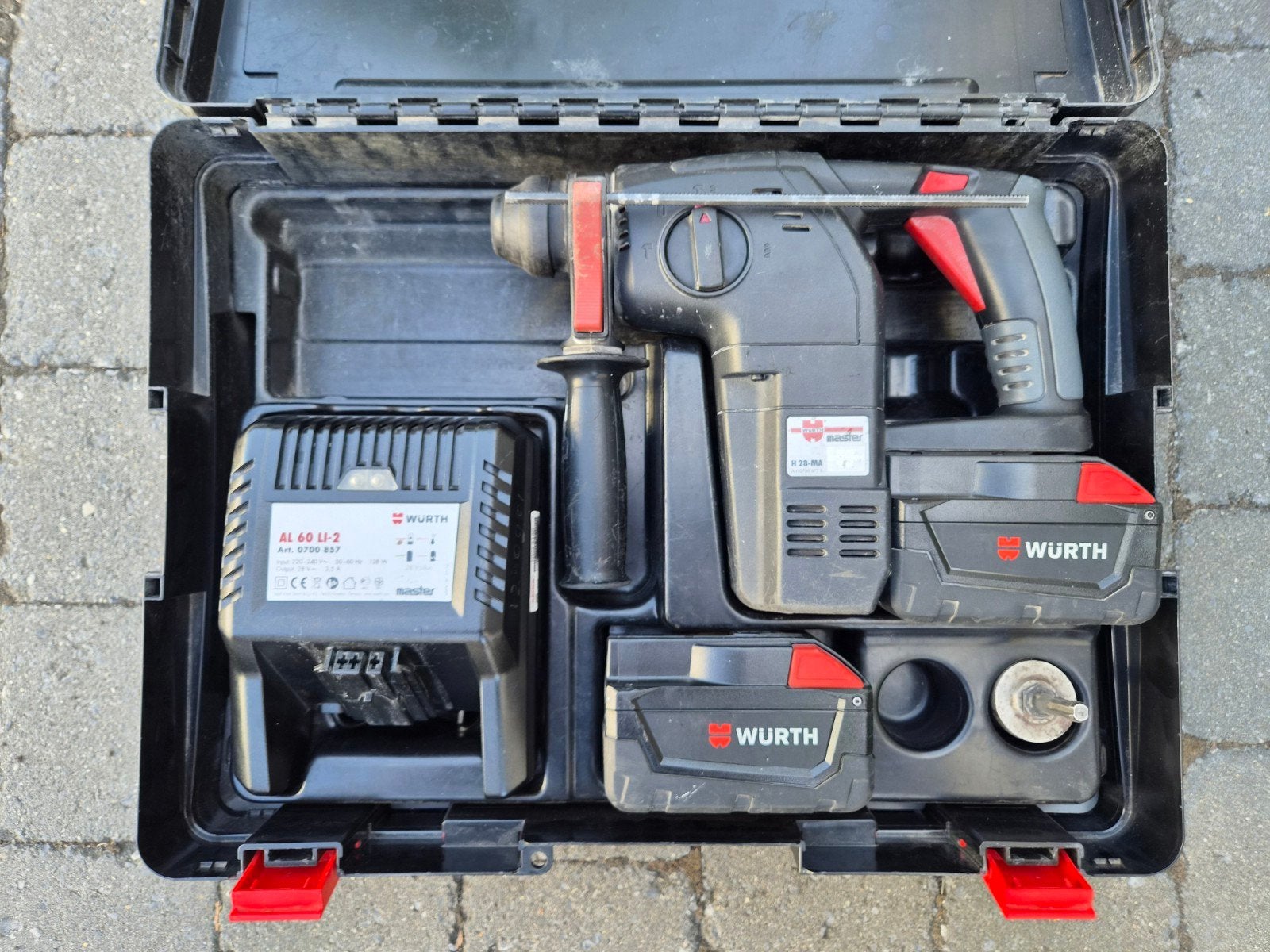 Wurth H 28-MA Boorhamer 28V met lader en 2 accu's, Bricolage & Construction, Outillage | Outillage à main, Enlèvement