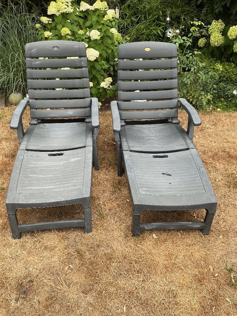 2 Ligbedden, Jardin & Terrasse, Chaises longues, Enlèvement, Utilisé, Synthétique, Pliant