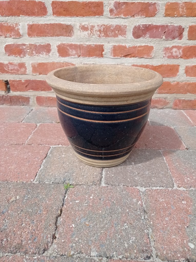 Mooie geëmailleerde bloempot, Ophalen, Rond, Zo goed als nieuw, Terracotta