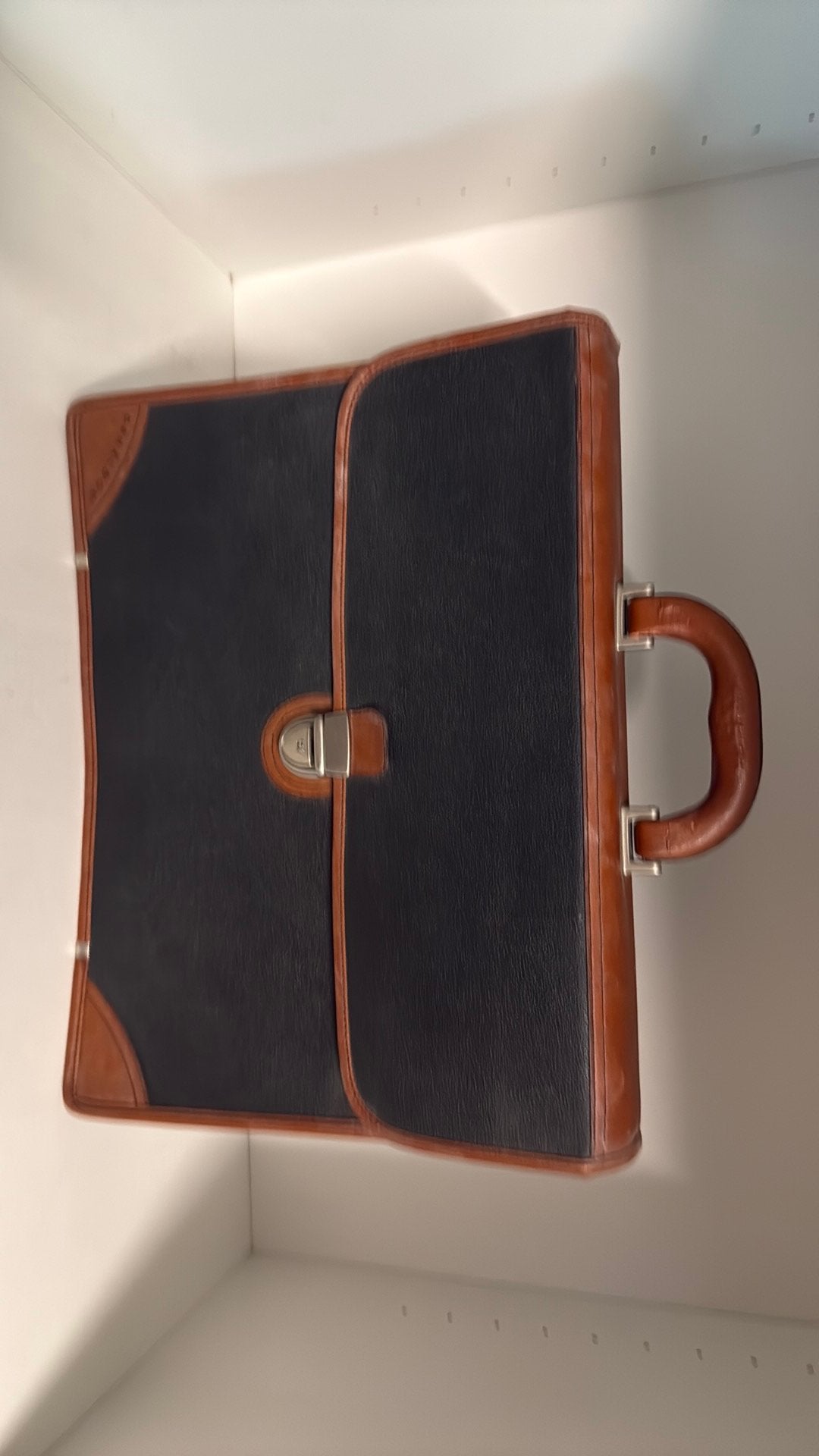 Vintage leren boekentas/aktetas - Ornaldo's - Tweekleurig, Ophalen of Verzenden, Zo goed als nieuw, Zwart, Leer