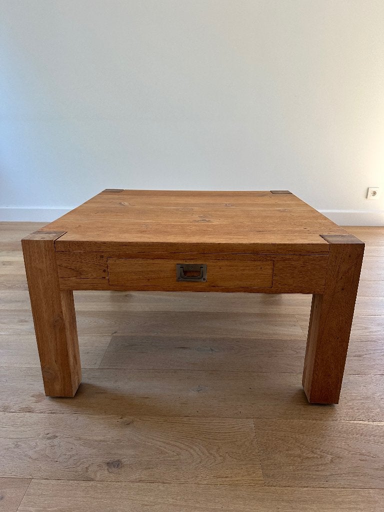 Grenen salontafel met schuif, Huis en Inrichting, Tafels | Salontafels, Ophalen, Zo goed als nieuw, Grenenhout