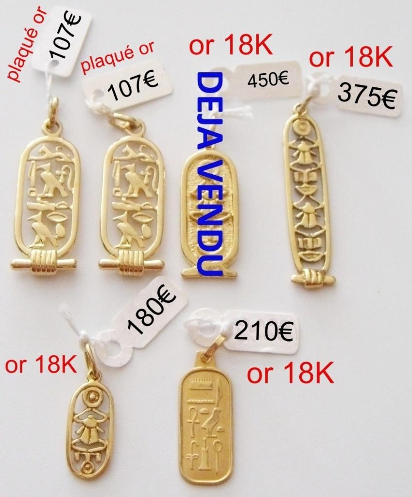 Pendentif égyptien cartouche en or 18K ou plaqué or, NEUF, Neuf, Enlèvement ou Envoi, Or, Autres représentations