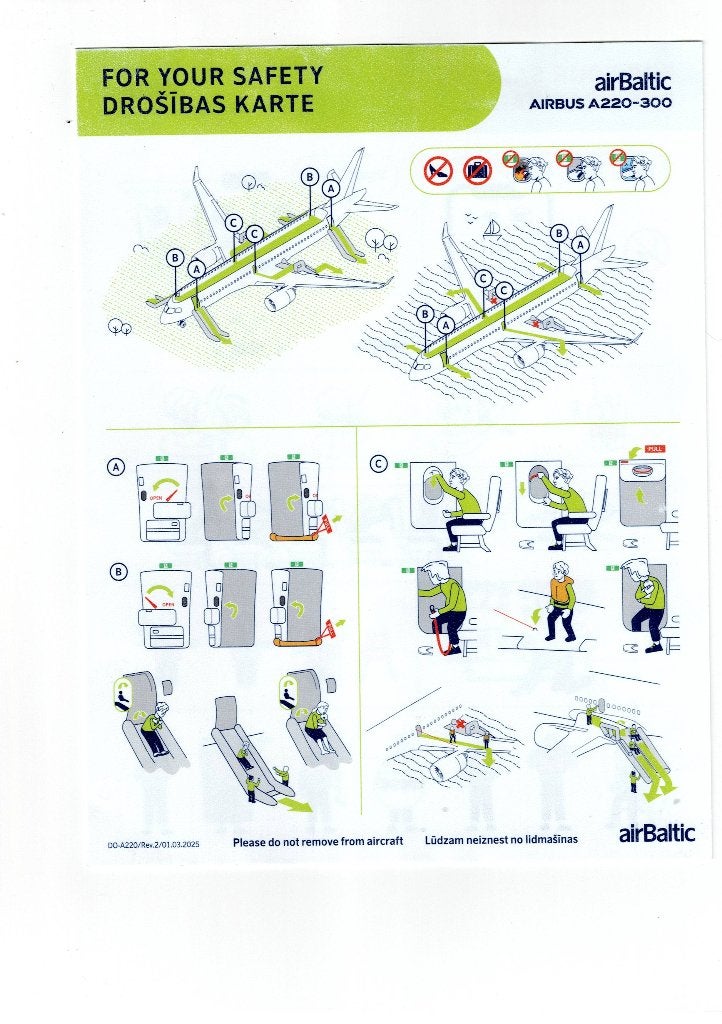Air Baltic - carte de sécurité, Envoi, Neuf, Carte, Photo ou Gravure