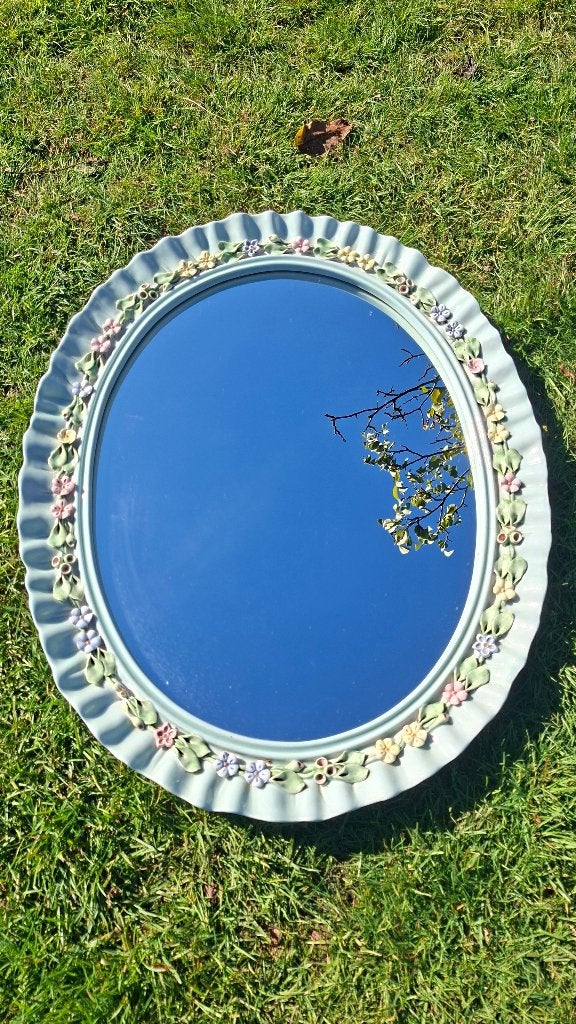 Vintage Capodimonte spiegel, zeepwandplankje en wastafel, Ophalen, Gebruikt, Overige typen