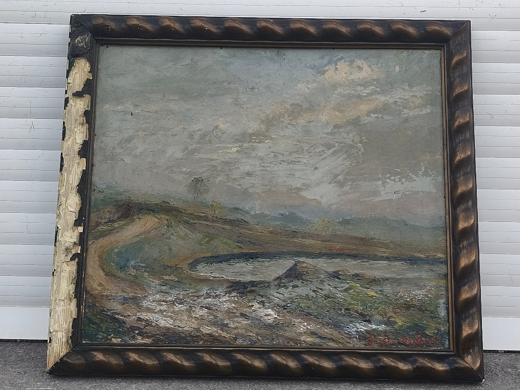 Huile sur toile paysage signe Gustave de smet, Enlèvement ou Envoi, Paysage, Toile