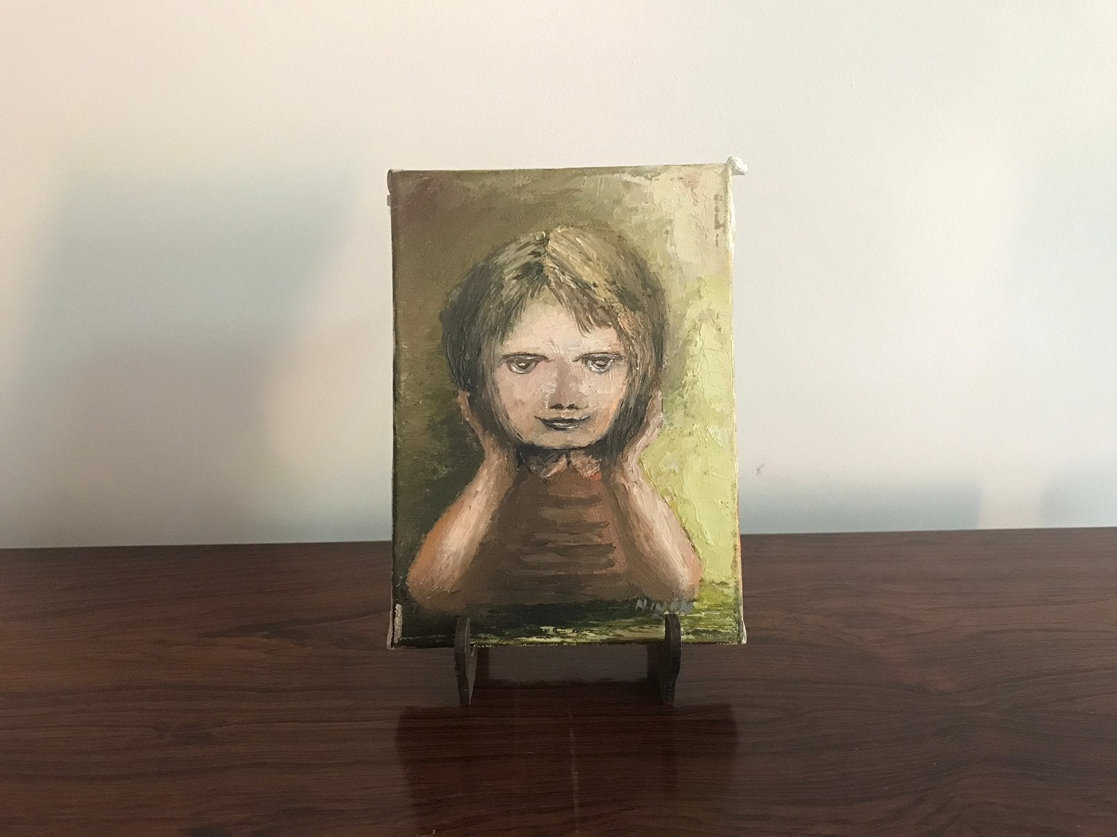 Schilderij schilderijtje meisje grote ogen Ninon Ninan, Ophalen of Verzenden, Origineel werk, Portret of Personen, Doek