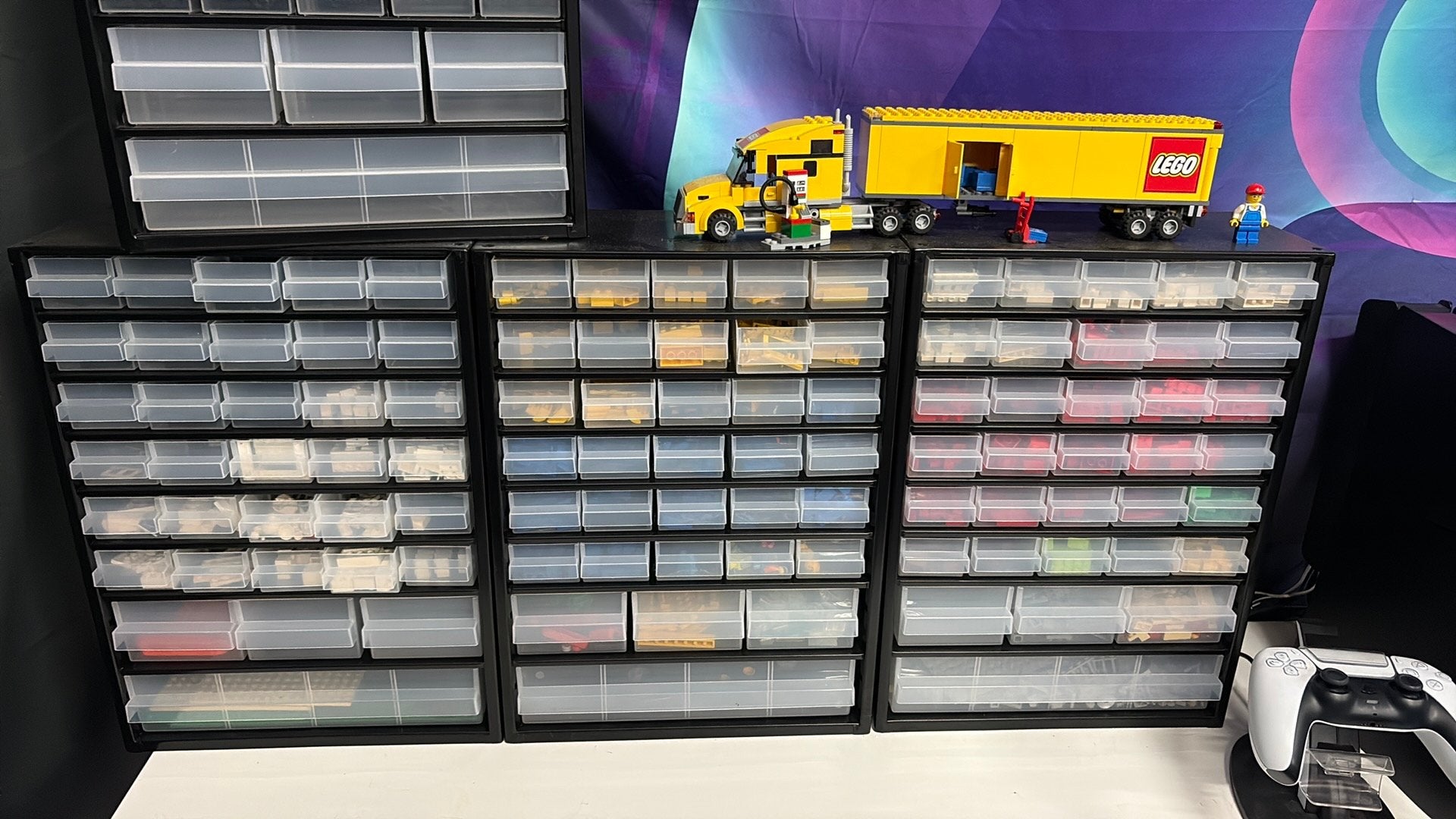 Gesorteerde lego in metalen sorteerkasten met truck, Enlèvement, Comme neuf