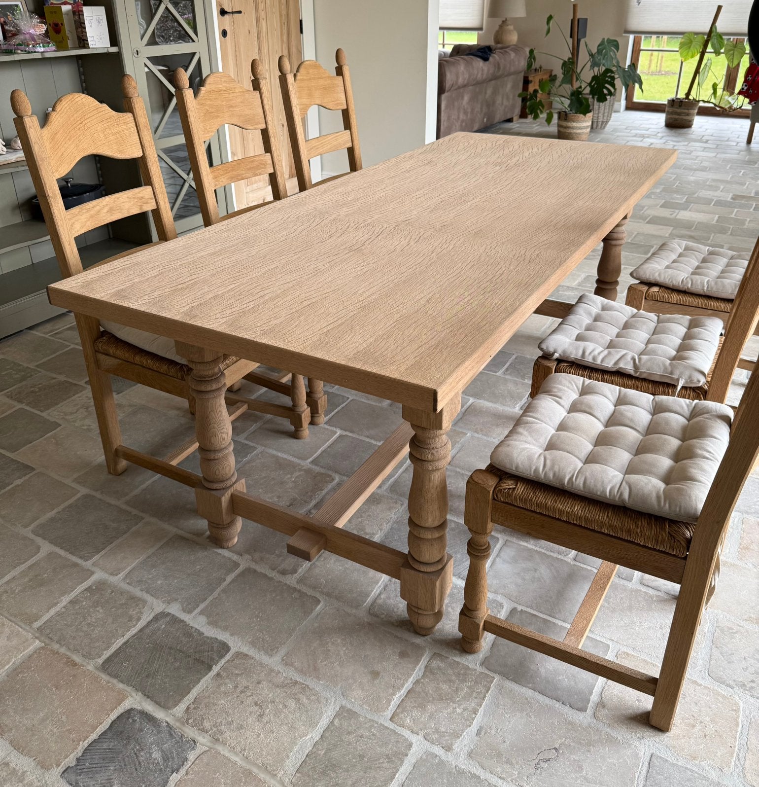 Eiken eettafel + stoelen, Huis en Inrichting, Tafels | Eettafels, Ophalen, Eikenhout, 200 cm of meer, 50 tot 100 cm