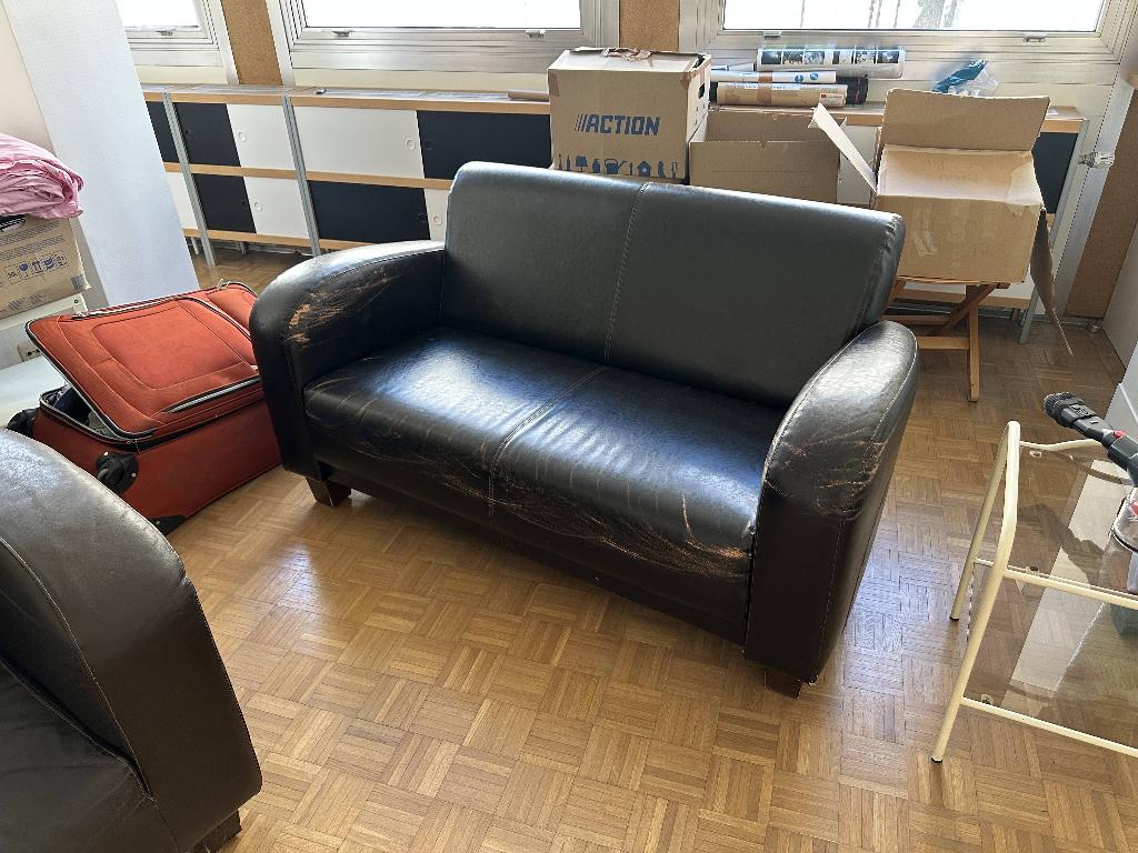 Canapé cuir noir, 75 à 100 cm, Enlèvement, Utilisé, 150 à 200 cm