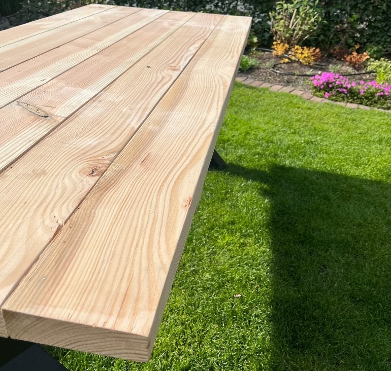 tuintafel met stalen poten - gloednieuw, Ophalen of Verzenden, Nieuw, Rechthoekig, Hout