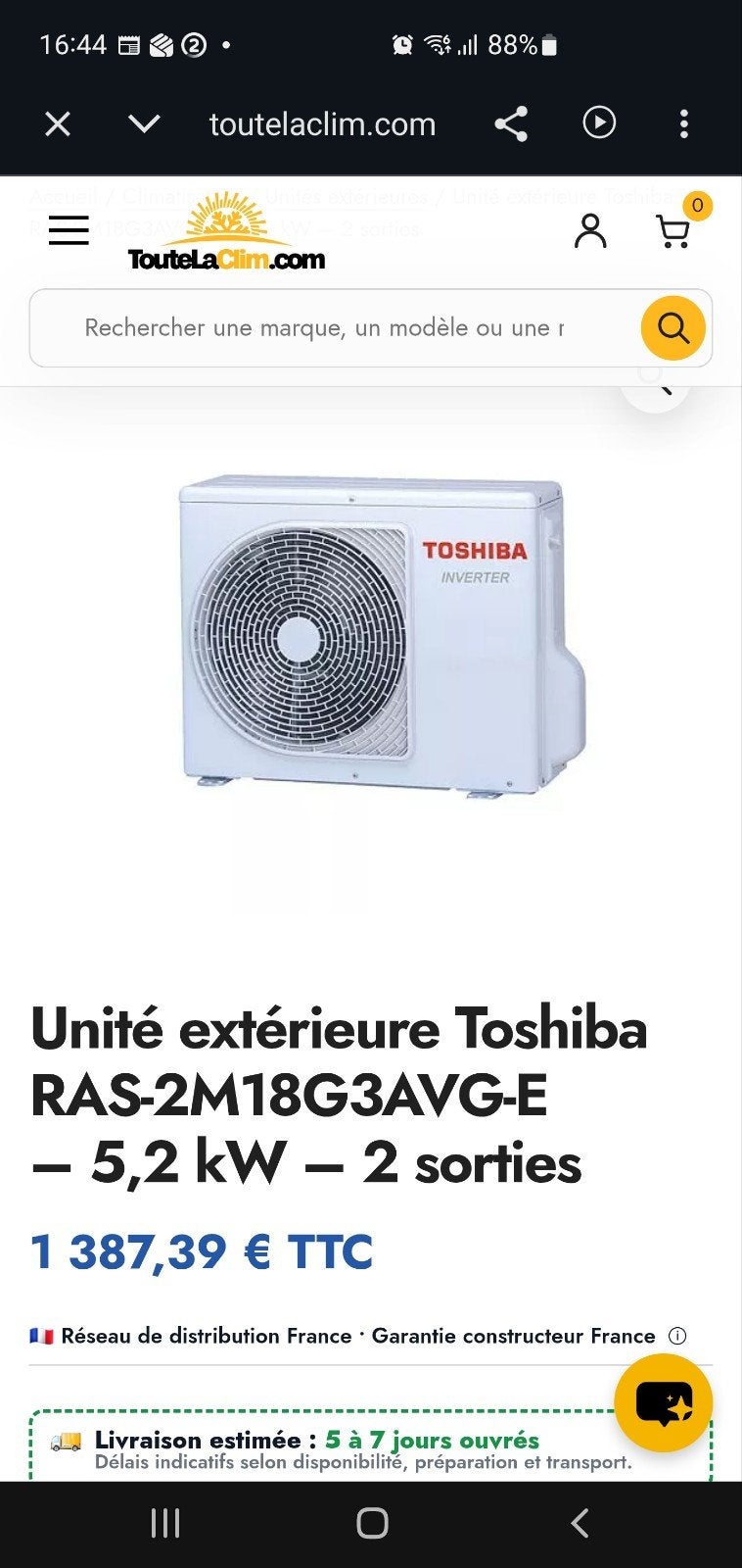 toshiba unité extérieure climatisation neuve, Electroménager, Enlèvement