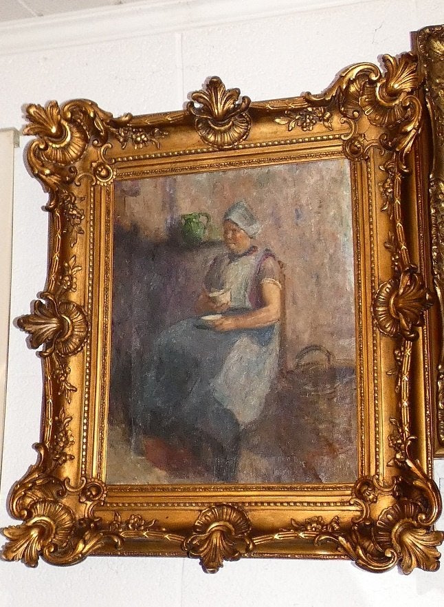 Franz Courtens (1854-1943)., Antiquités & Art, Portrait ou Personnes, Peinture à l'huile, Signé, Enlèvement