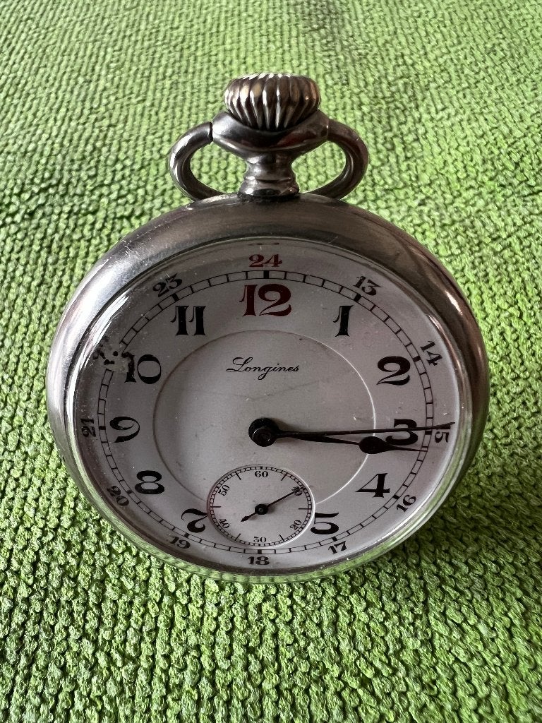 Longines Vintage Opwindbaar Zakhorloge, Handtassen en Accessoires, Ophalen, Staal, Zakhorloge, Longines