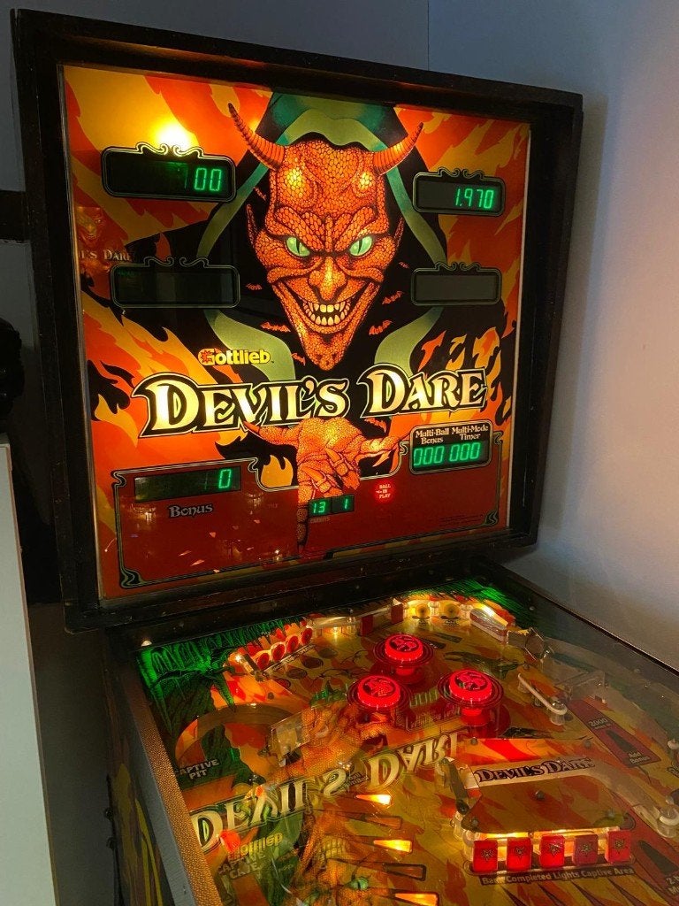 Gottlieb Devil’s Dare flipperkast (1982) in goede conditie, Verzamelen, Ophalen, Gebruikt, Gottlieb, Dot-matrix