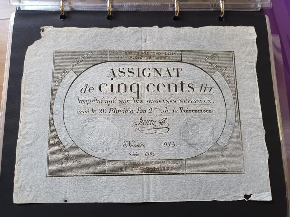 Prachtige 500 Livres 1791 (An deux), Postzegels en Munten, Aandelen en Waardepapieren, Ophalen of Verzenden, Voor 1920, Overige typen