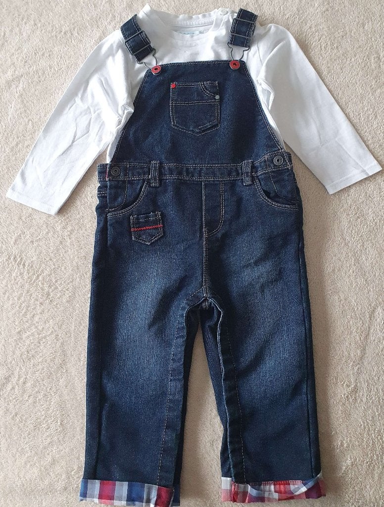 Ensemble t-shirt + salopette en jeans - T 18mois - Obaïbi, Kinderen en Baby's, Zo goed als nieuw, Setje, Jongetje, Ophalen