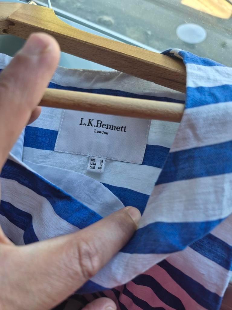 Robe d'été L.K.Bennett en lin rayée bleu et blanc - Chic & R, Kleding | Dames, Ophalen of Verzenden, Blauw