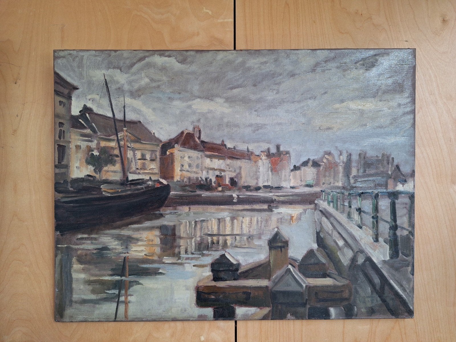 Schilderij Gent - Korenlei - Victor Thonet. Bieden tem 25/10, Enlèvement ou Envoi, Peinture à l'huile, Signé, Autres styles