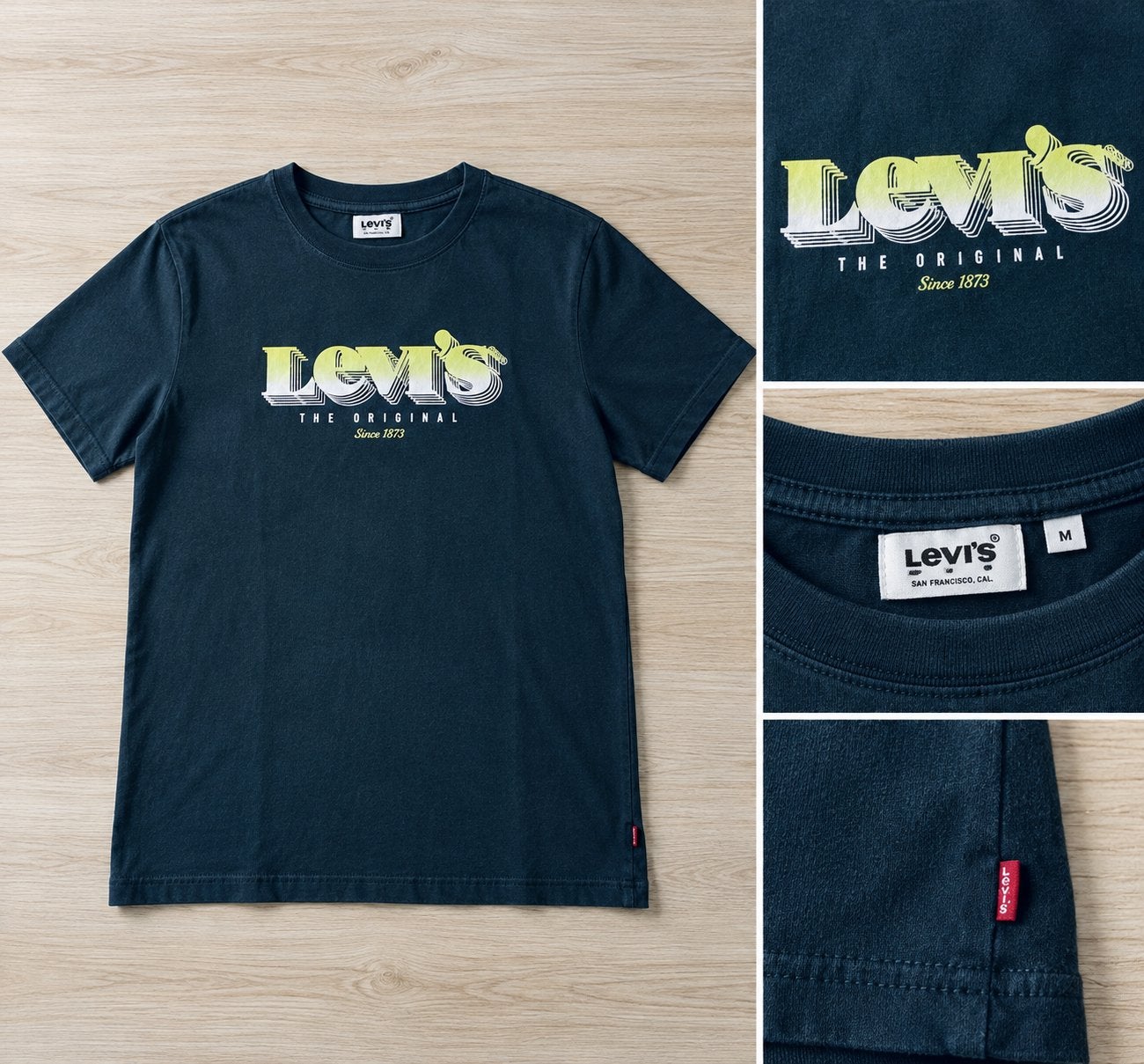 Levi’s T-shirt donkerblauw met geel logo vintage style, Ophalen of Verzenden, Zo goed als nieuw, Maat 46 (S) of kleiner, Geel
