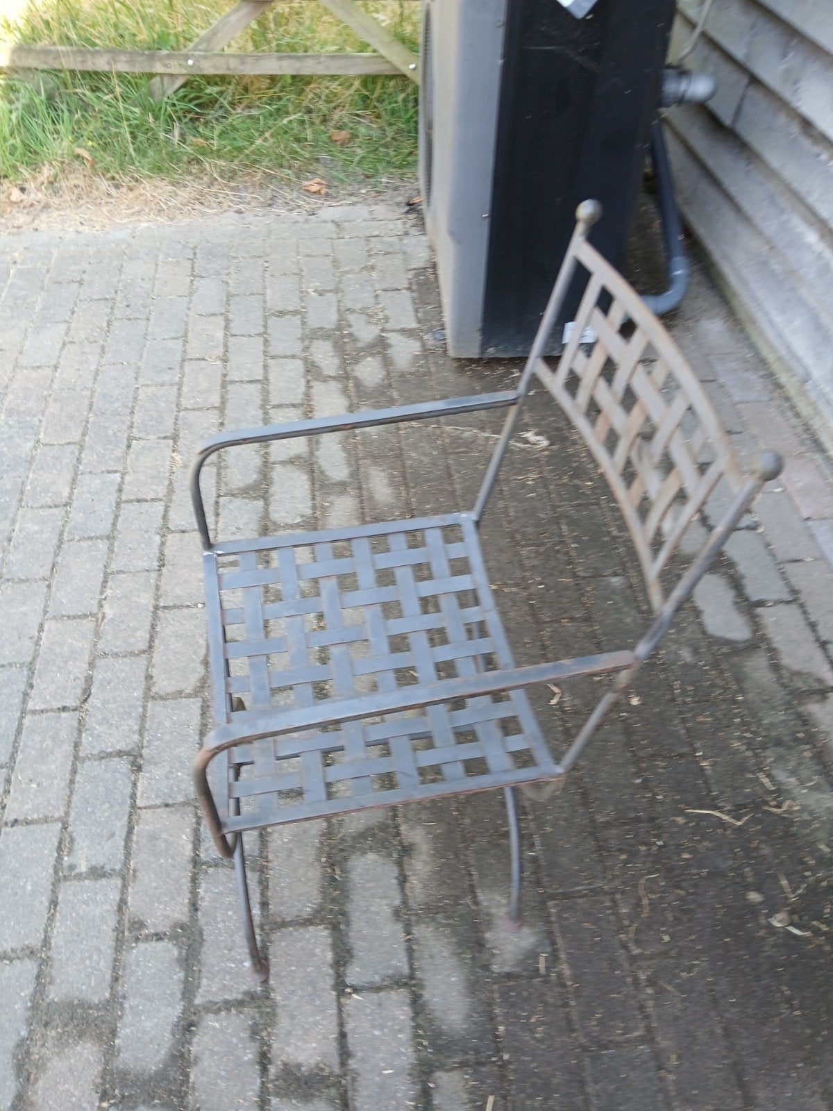 Smeedijzeren glazen( zwart) tafel en zes stoelen, Enlèvement