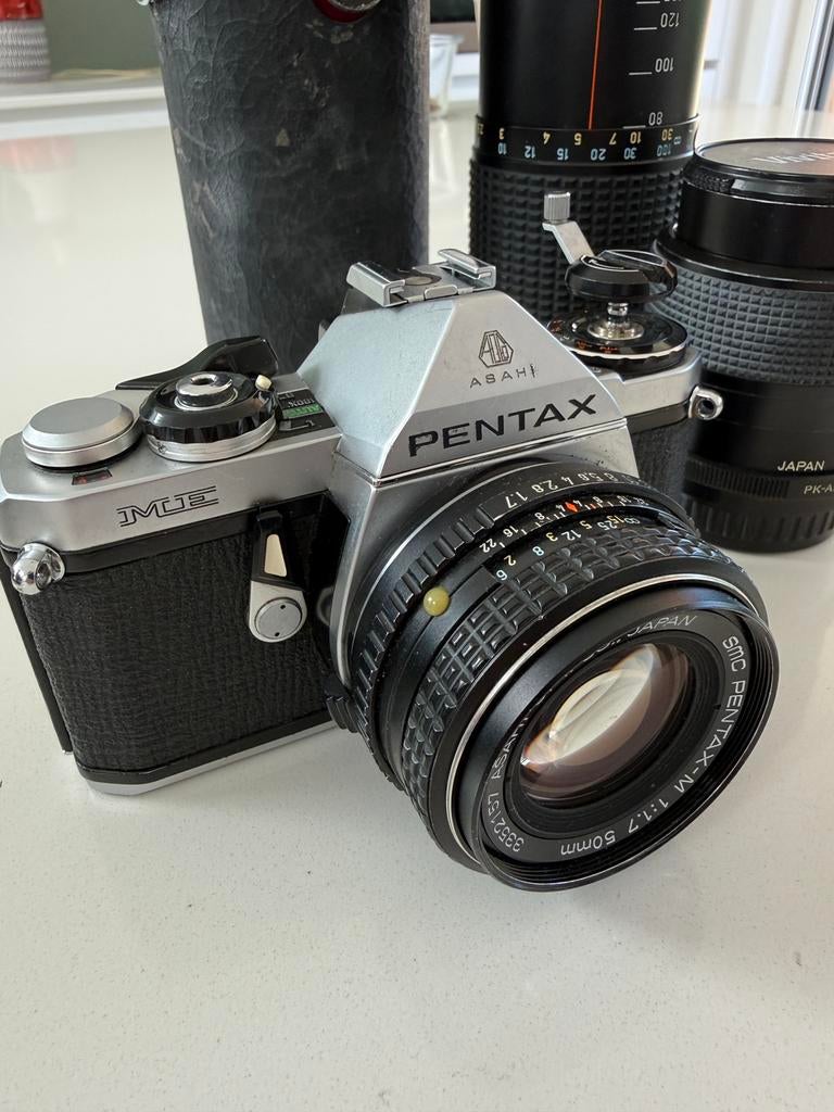 Pentax ME analoge camera set met 3 lenzen + zonnekap, Verzenden, Zo goed als nieuw, Pentax