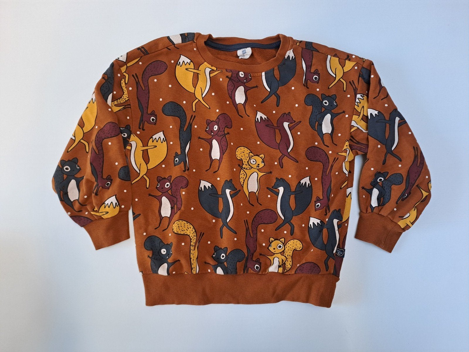 Pull brun en forme d'écureuil et de renard t 110-116, Enfants & Bébés, Garçon ou Fille, Enlèvement ou Envoi, Pull ou Veste, Utilisé