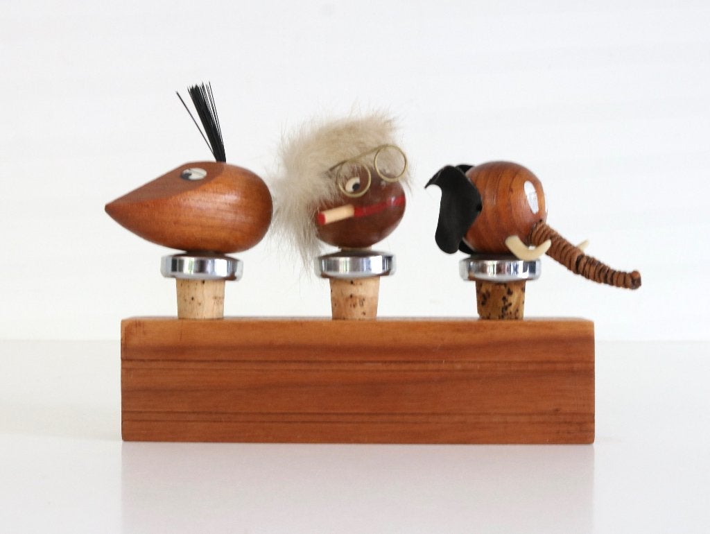 Vintage deens TEAK BOLLING BOJESEN Cork Wine Bottle Stoppers, Enlèvement ou Envoi, Bois, Ensemble