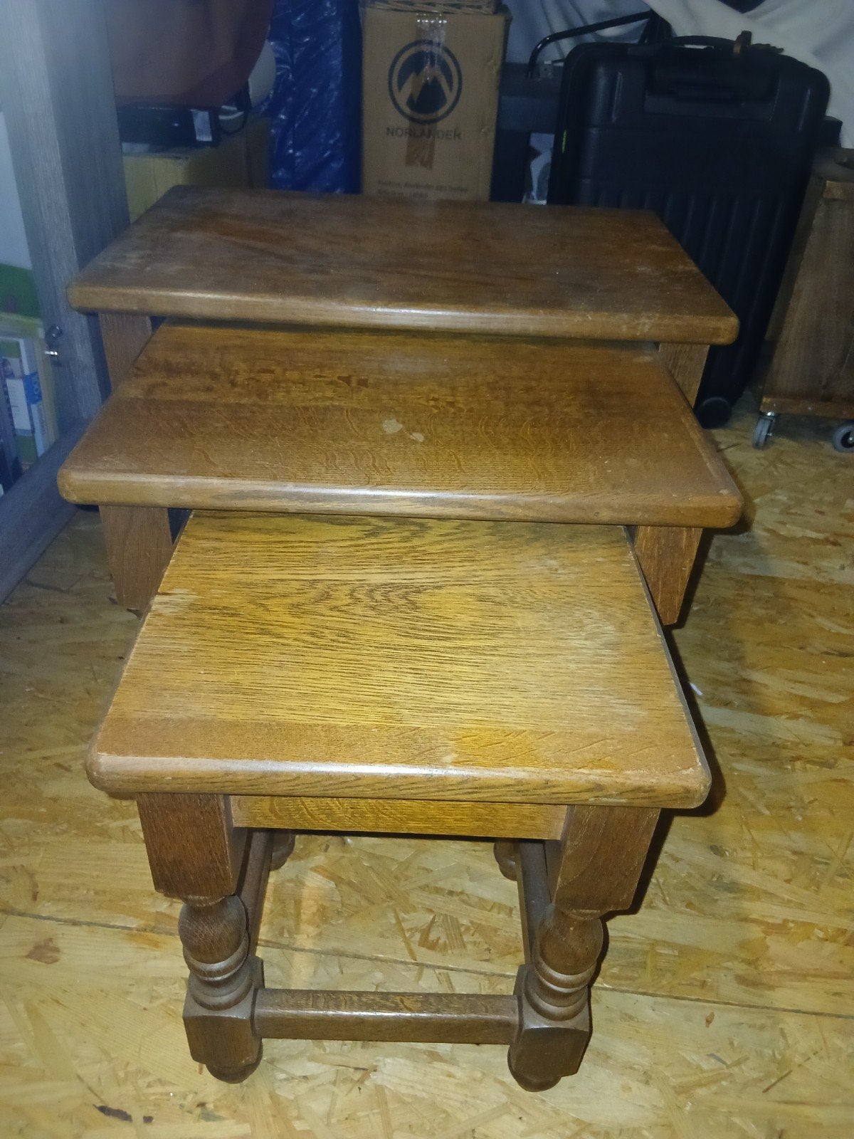 Oude eiken bijzettafels, set van 3, Ophalen, Hout