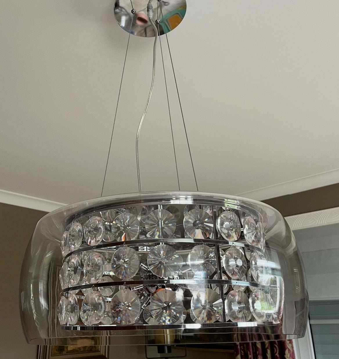 Hanglamp glas /chroom / kristallen, Ophalen, Zo goed als nieuw, Glas, Modern