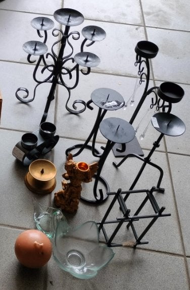 kandelaars kaarsen fonte glas metaal gietijzer theelichtjes, Ophalen of Verzenden, Glas