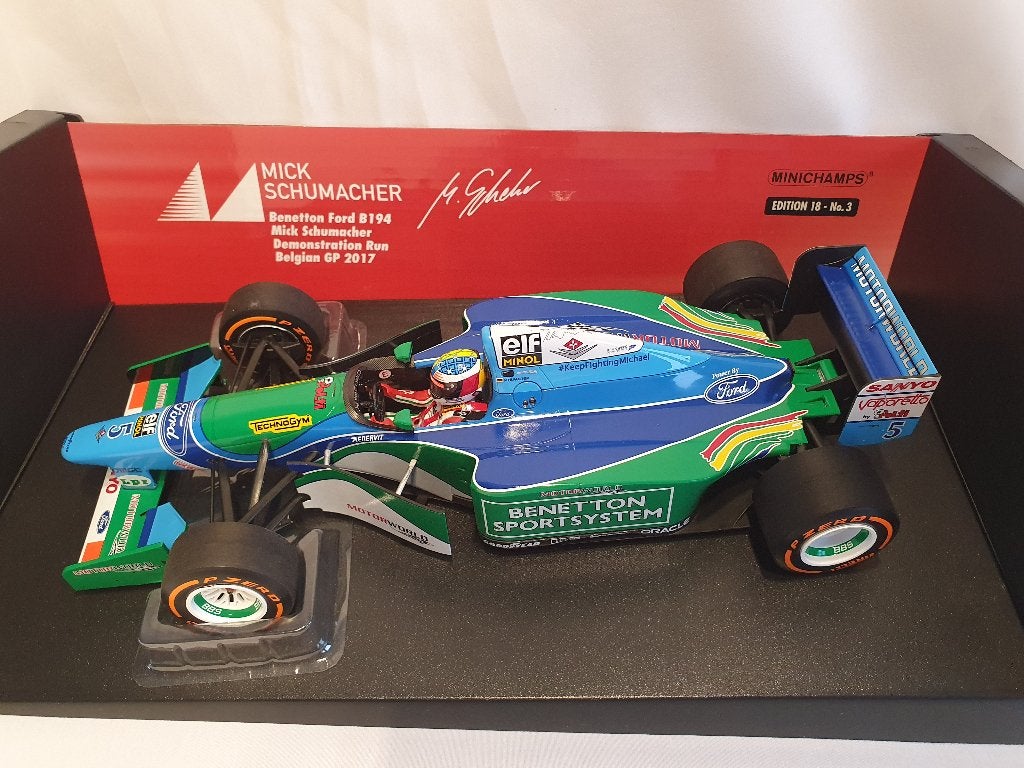 Mick Schumacher Benetton Ford B194 Demo Run 2017 1:18, Hobby en Vrije tijd, Ophalen of Verzenden, Nieuw, Auto, MiniChamps