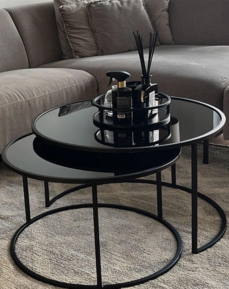 Set van 2 ronde salontafels 65cm/75cm, Ophalen, Gebruikt, Rond, Glas