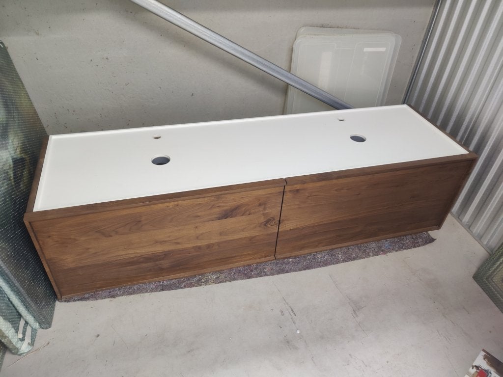 Balmani Quadro 184 cm massief notelaar met Bordo wastafel, Ophalen, Zo goed als nieuw, Wastafel